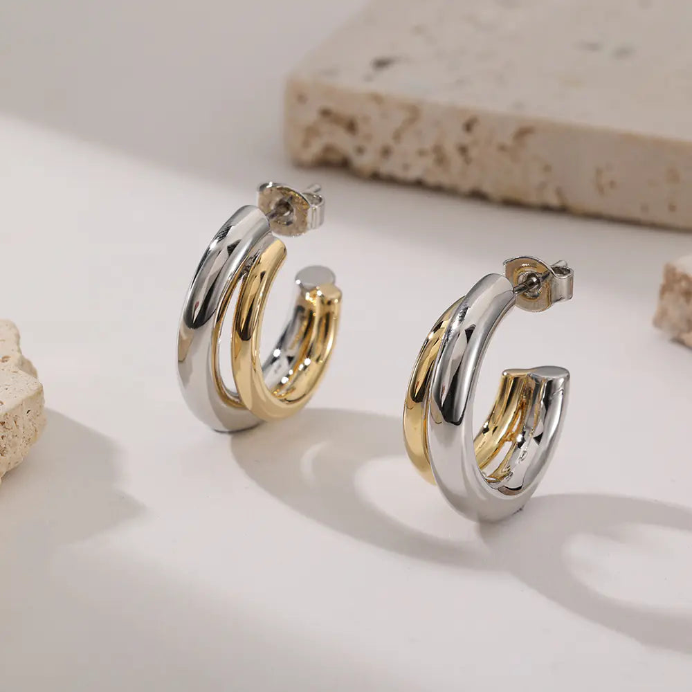 New Fashion 925 Sterling Silver Two-Tone Stud