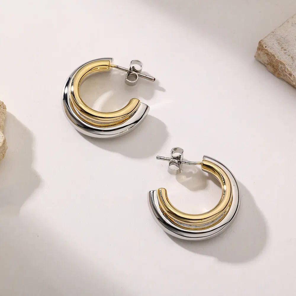New Fashion 925 Sterling Silver Two-Tone Stud