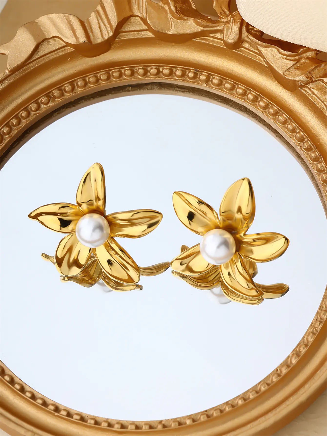 Waterproof Chunky Studs Flower Gold Earrings