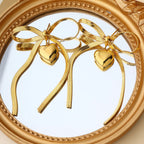 Trendy Stainless Steel Snake Chain Bow Heart Earrings