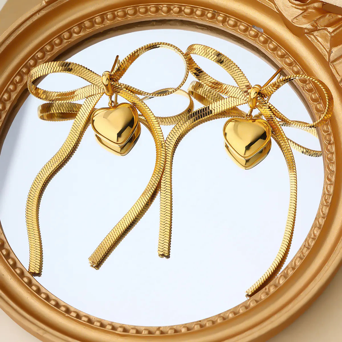 Trendy Stainless Steel Snake Chain Bow Heart Earrings