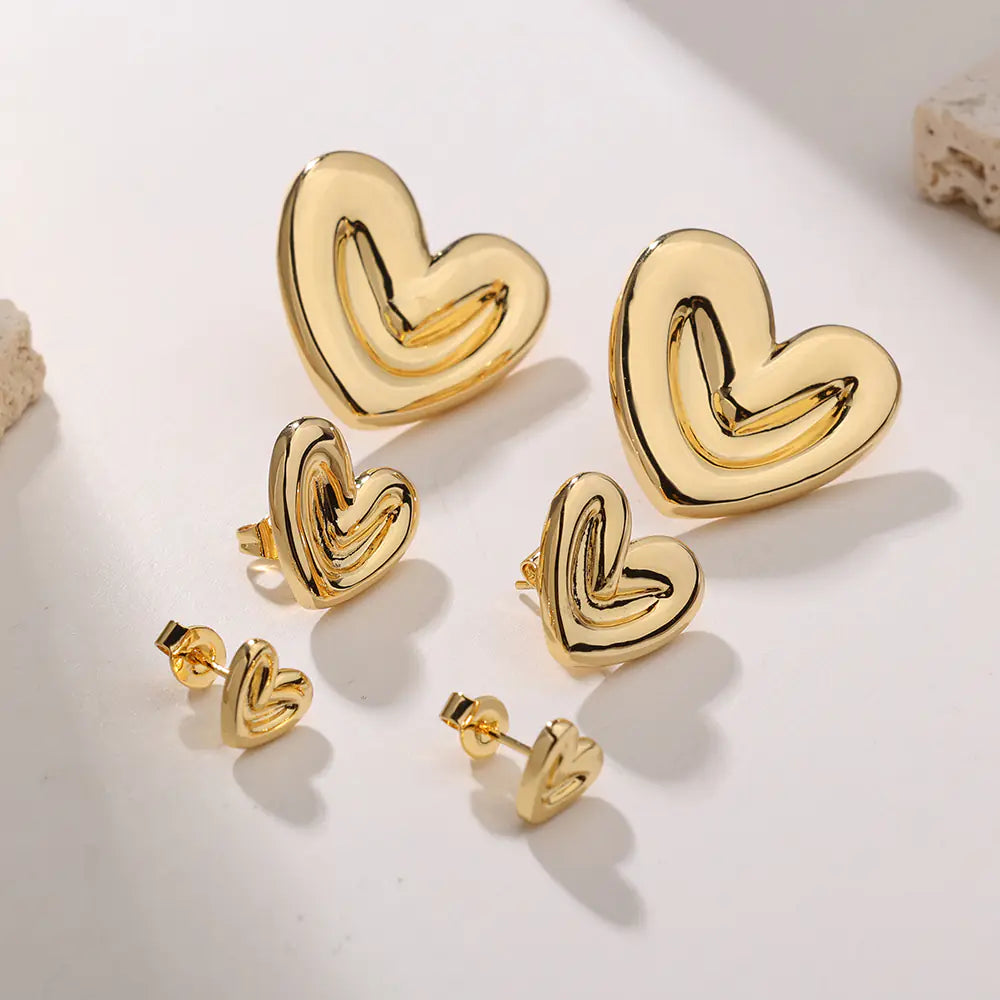 S925 Heart Stripe Earrings Three Sizes Available
