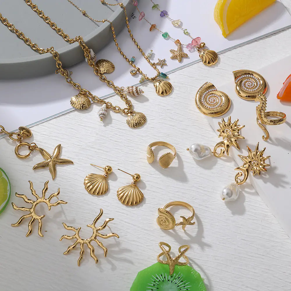 Waterproof Pvd Plated Shell Shape Earrings