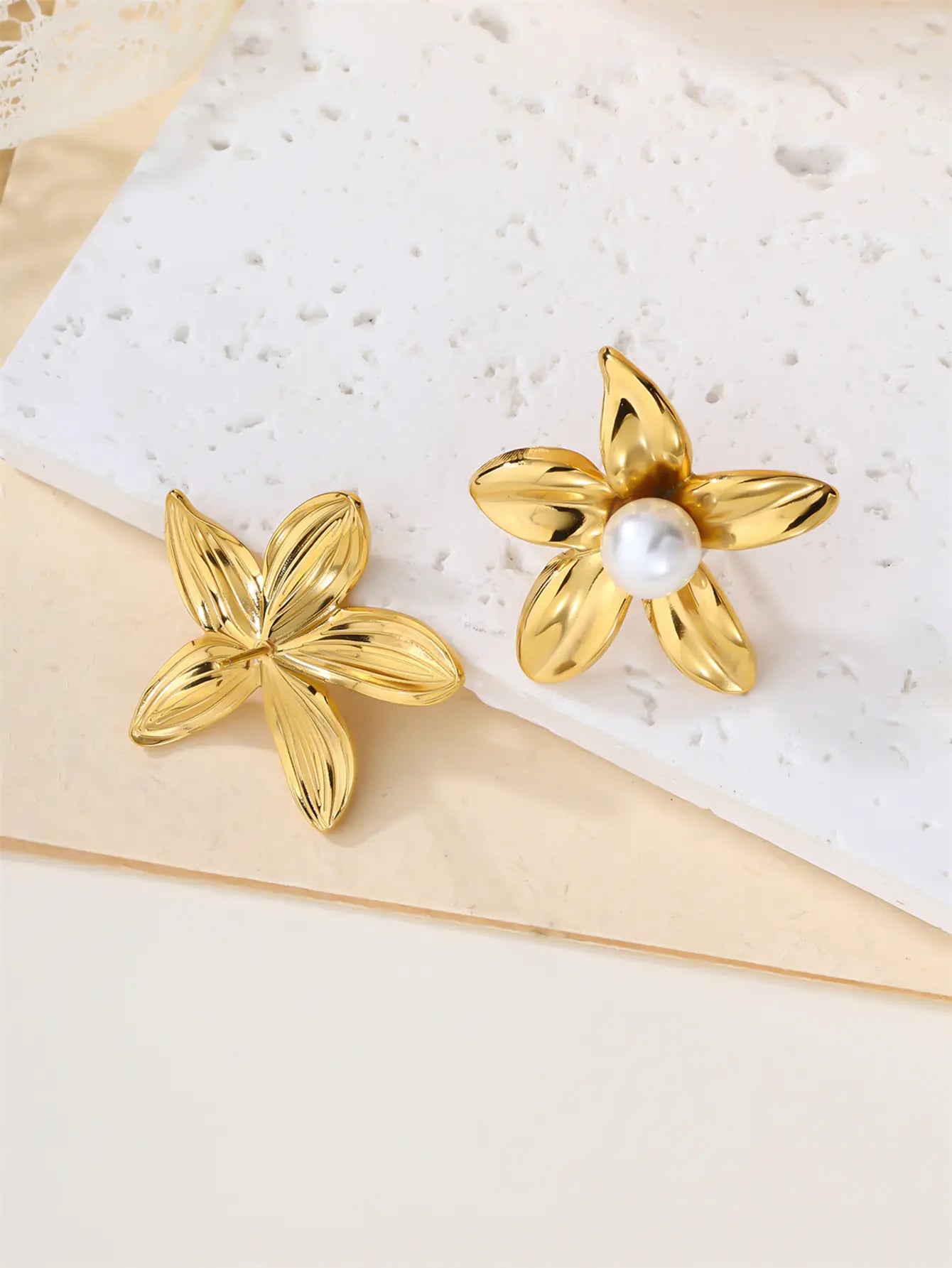 Waterproof Chunky Studs Flower Gold Earrings