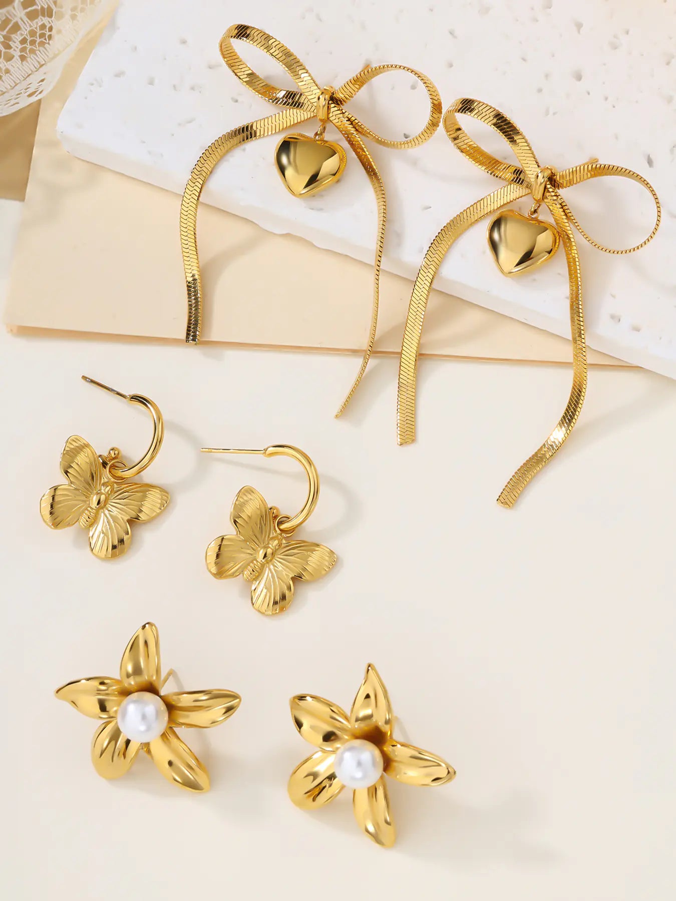 Waterproof Chunky Studs Flower Gold Earrings