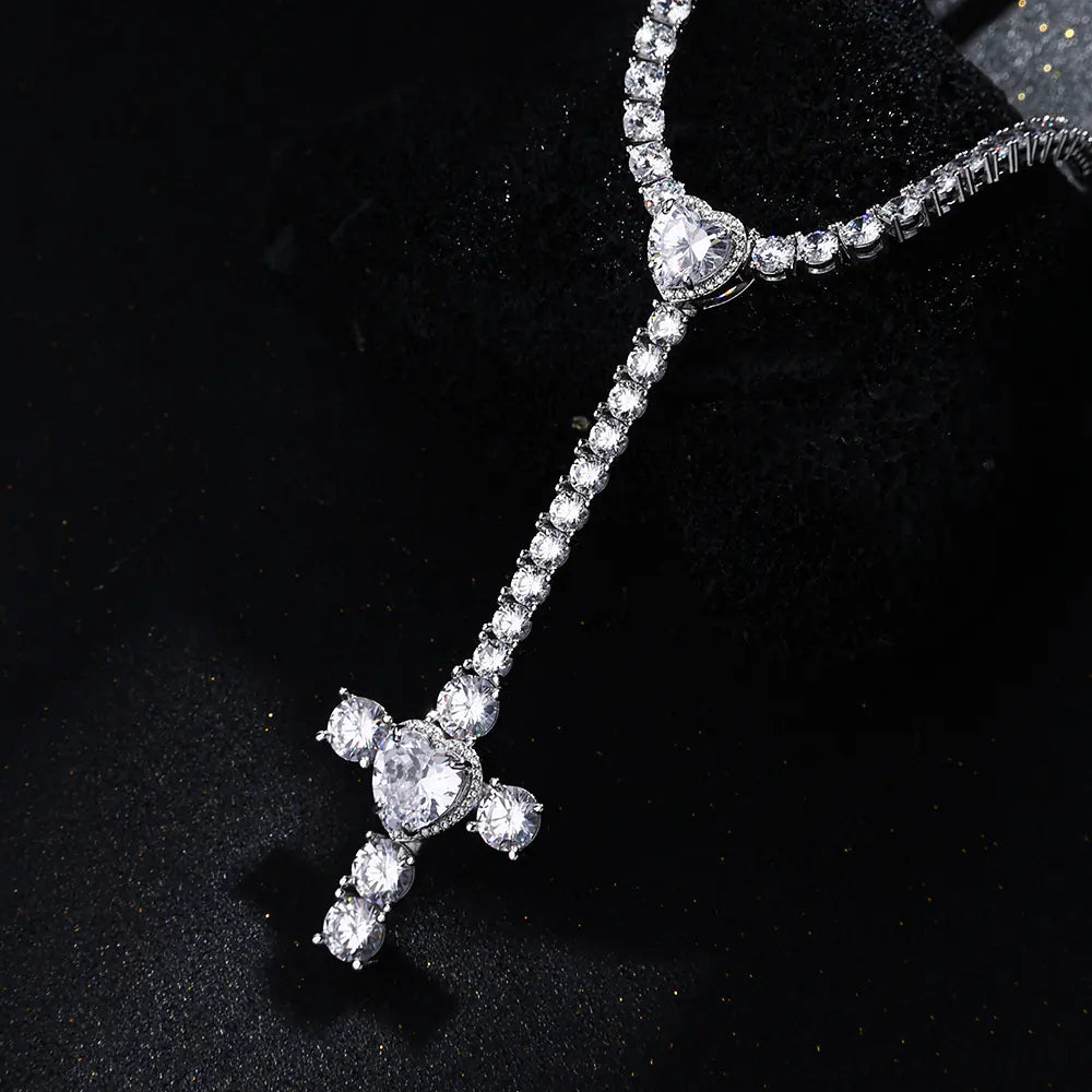 Fashion Brass CZ Cross Pendant Necklaces