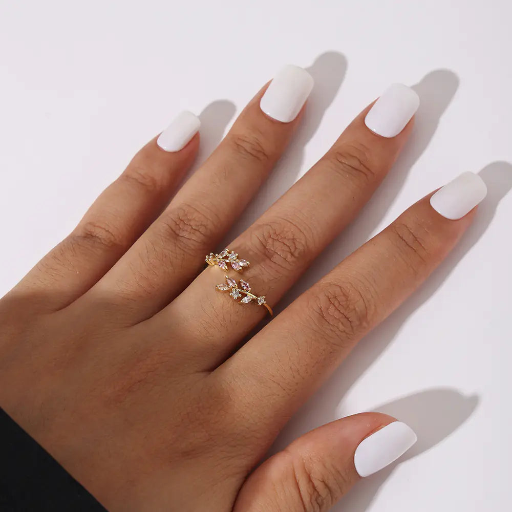 New Arrival Flower Brass CZ Opening Rings