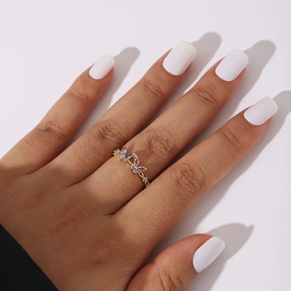 Brass Butterfly Design Colored CZ Adjustable Rings