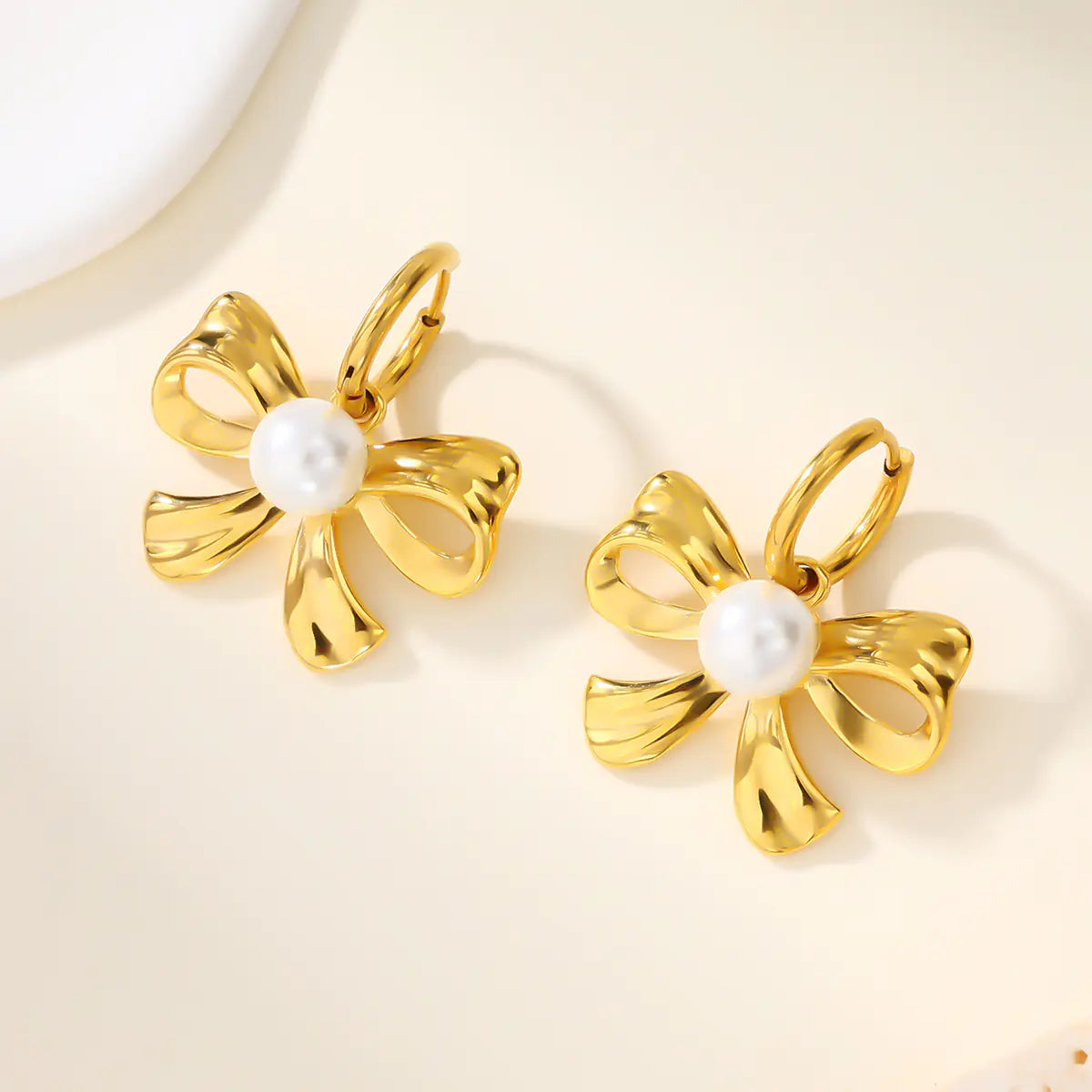 Fashion Stainless Steel Butterfly Pearl Hoop Earrings