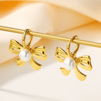 Fashion Stainless Steel Butterfly Pearl Hoop Earrings