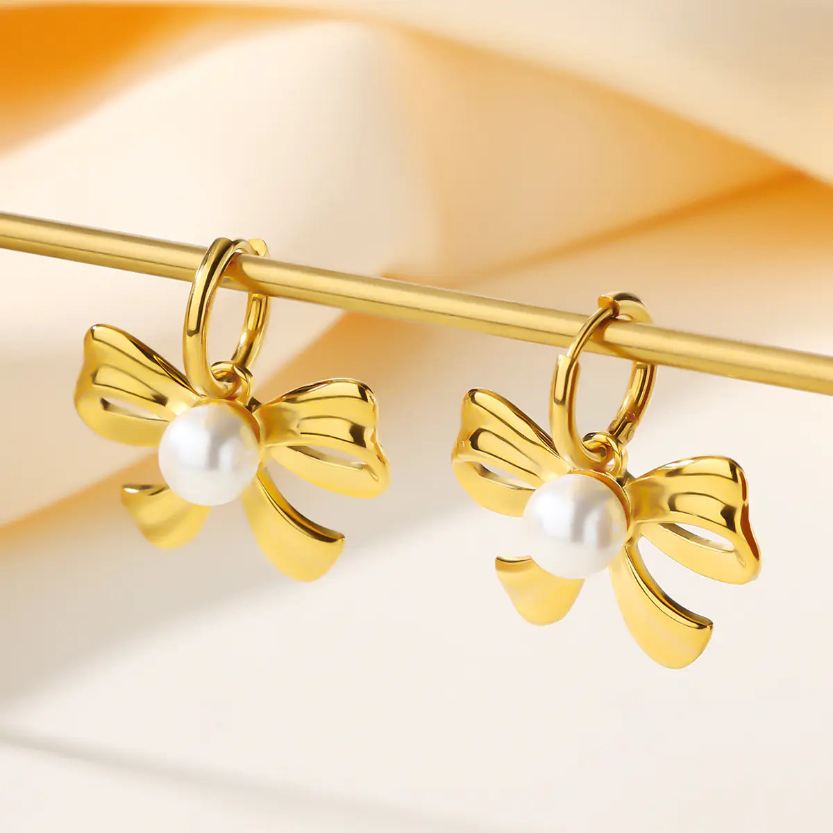 Fashion Stainless Steel Butterfly Pearl Hoop Earrings