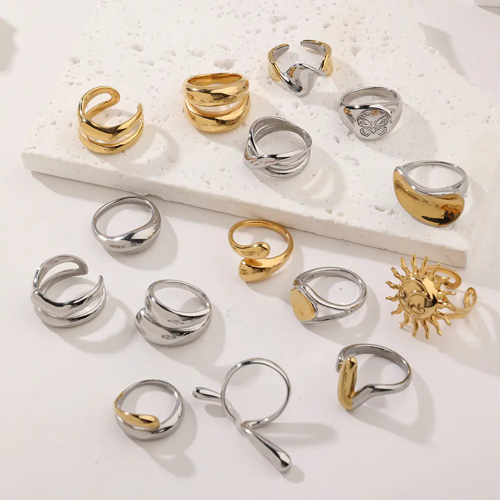 Glossy Irregular Stainless Steel Open Ring