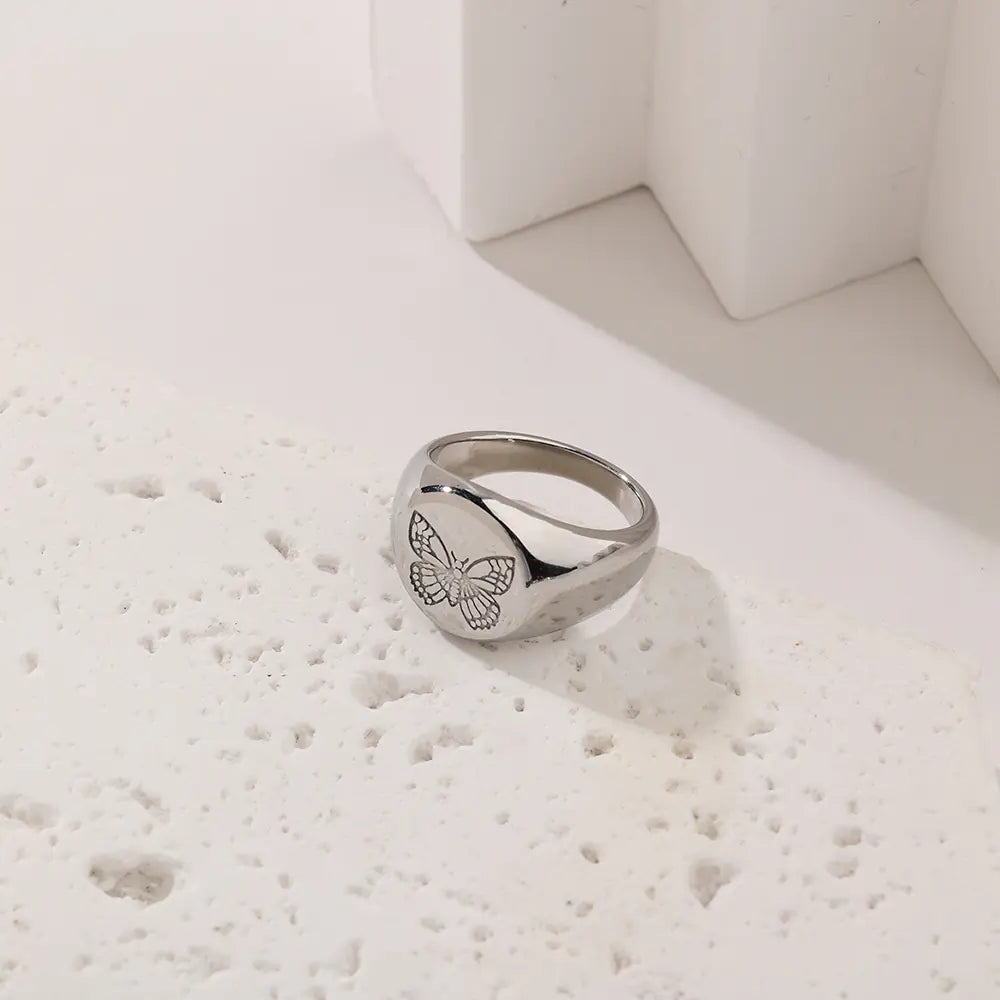 Custom Flower Stainless Steel Engraved Rings