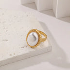 Trendy Adjustable Pearl Ring Stainless Steel Geometric