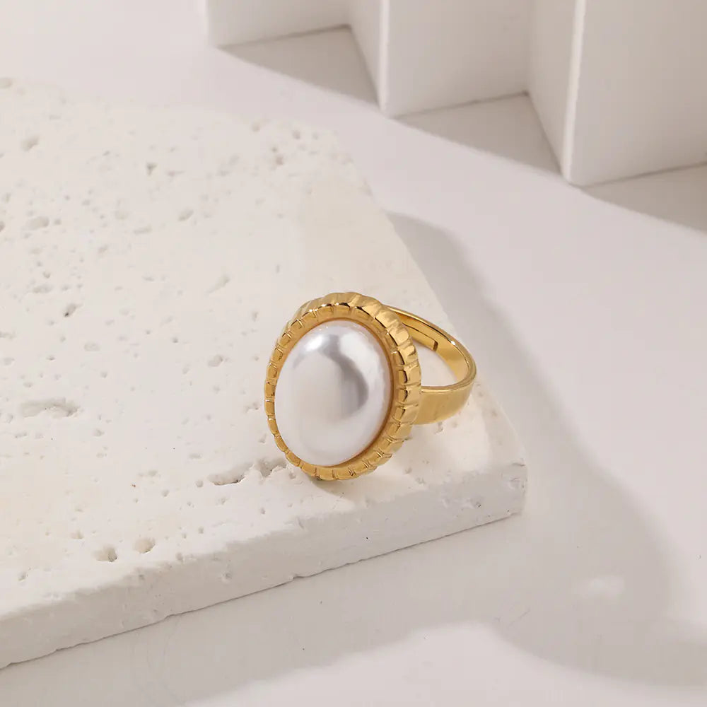 Trendy Adjustable Pearl Ring Stainless Steel Geometric