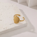 Stainless Steel Trendy Adjustable Open Seashell Ring