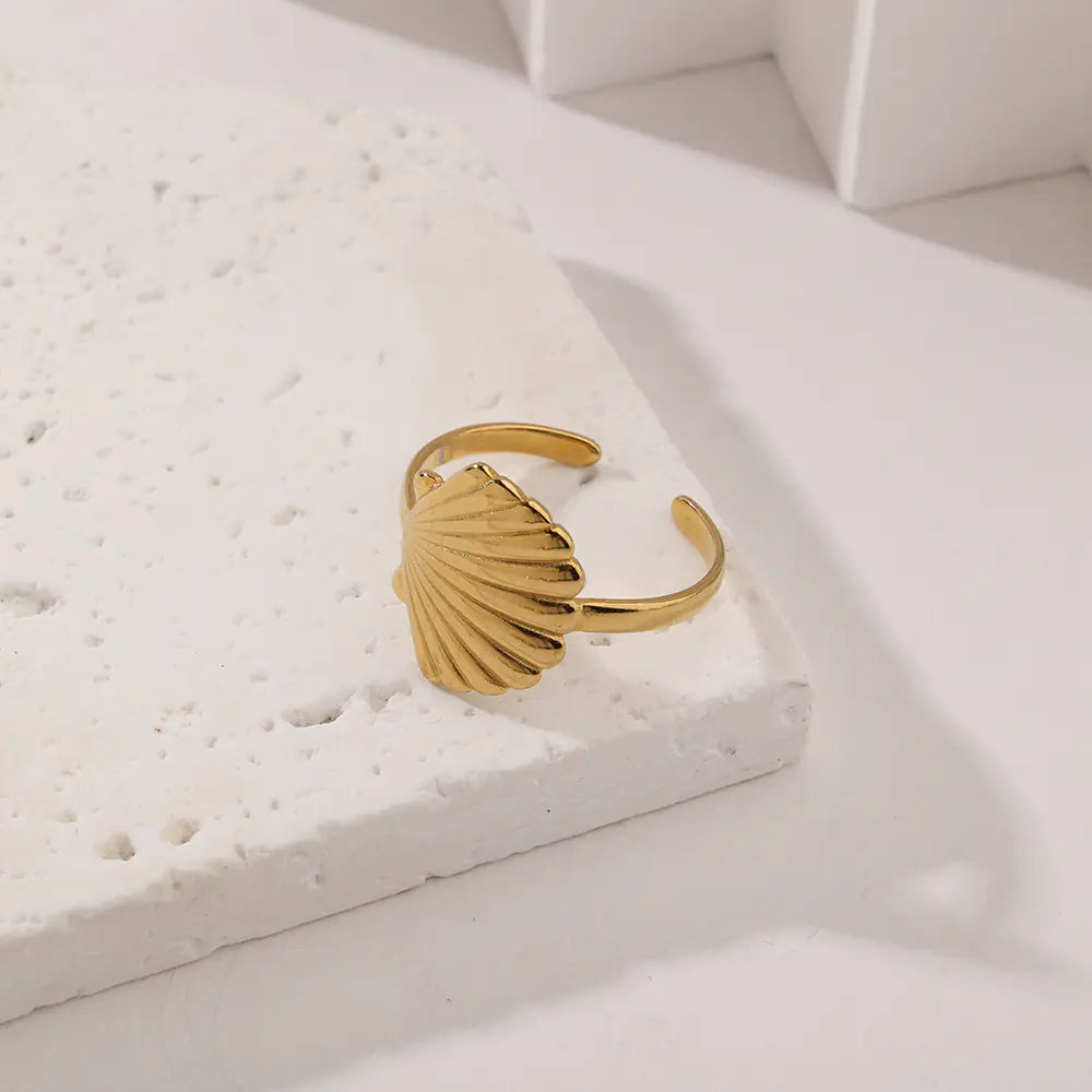 Stainless Steel Trendy Adjustable Open Seashell Ring