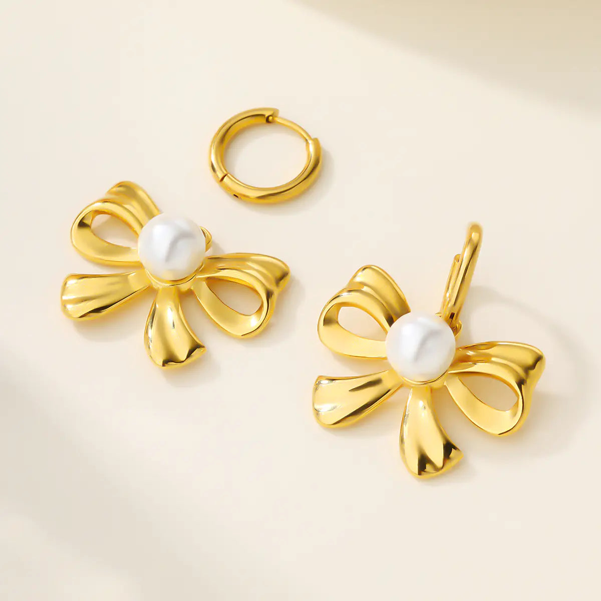 Fashion Stainless Steel Butterfly Pearl Hoop Earrings