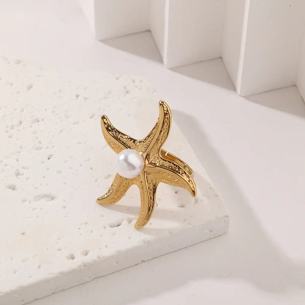 Fashion Stainless Steel Gold Plated Geometric Starfish Ring