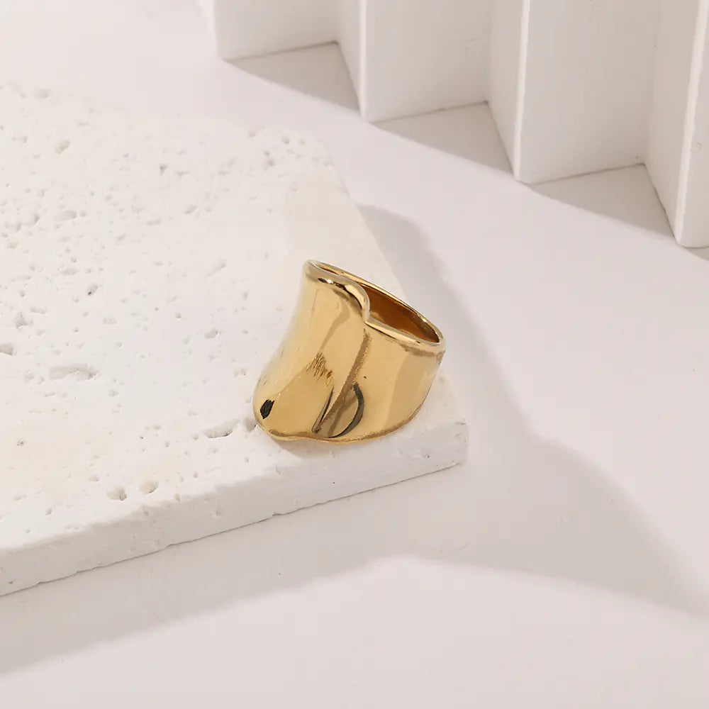 Exaggerated Glossy Signet Ring Plated Stainless Steel Rings