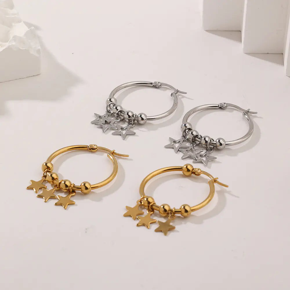 Stainless Steel Earrings With Star Drop Earrings