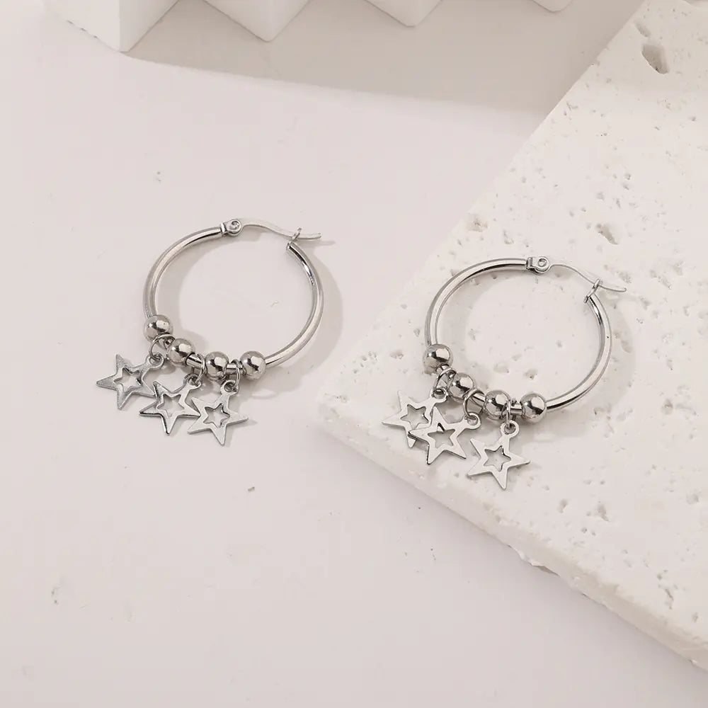 Fashion Star Hoop Earrings Stainless Steel Gift Jewelry