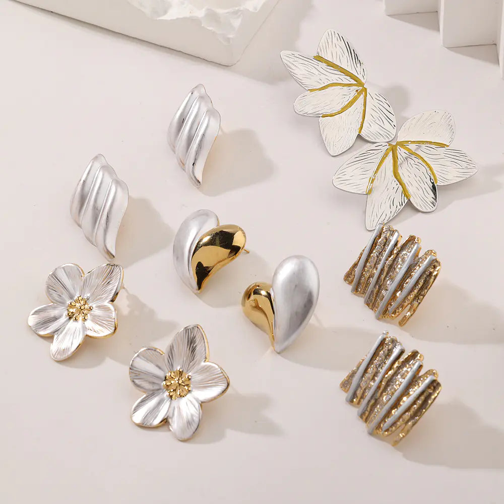 Exquisite Flower Design Gold Plated Stainless Steel Stud Earrings