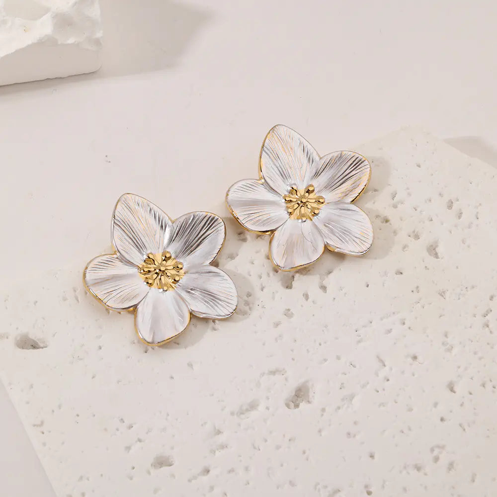 Exquisite Flower Design Gold Plated Stainless Steel Stud Earrings