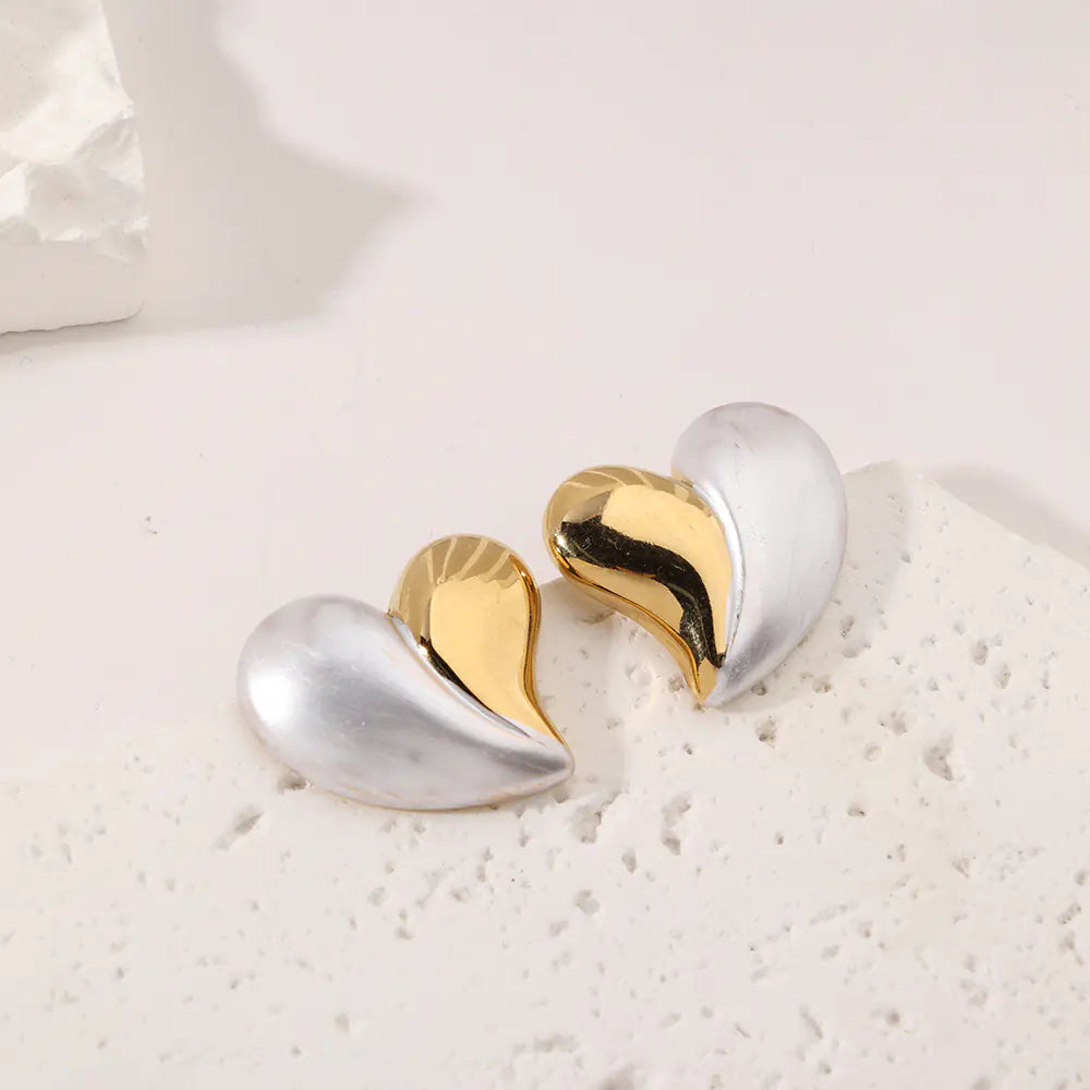 Irregular Heart Shape Gold Plated Stainless Steel Stud Earrings
