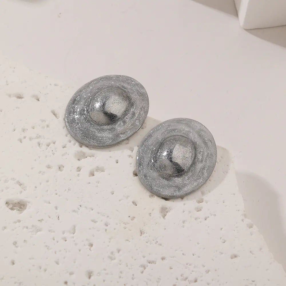 Stainless Steel White Gold Unique Stone Shape Earrings