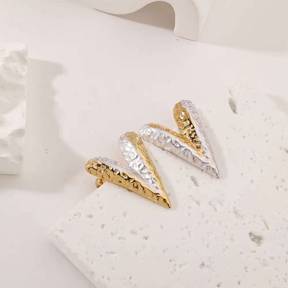 Fashion V-Shape Stub Earring Grooved Texture Stainless Steel