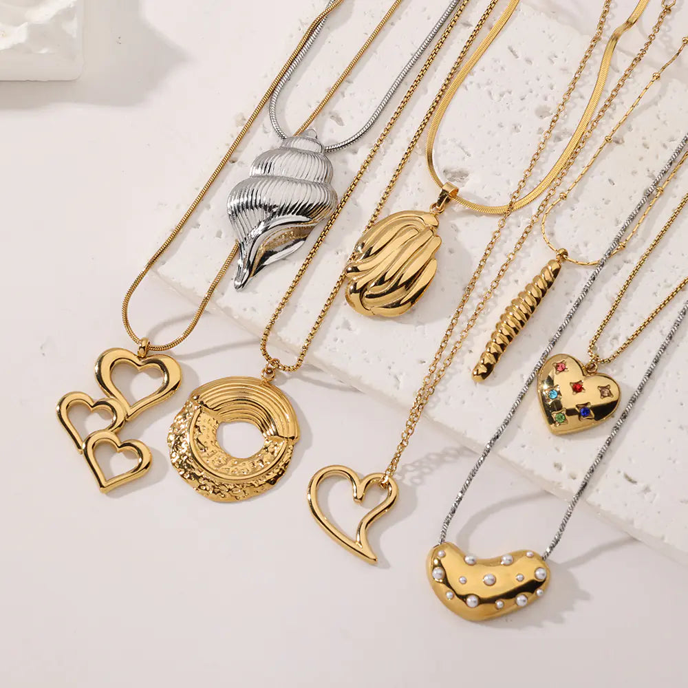 Stainless Steel Heart Shape Gemstones Necklace
