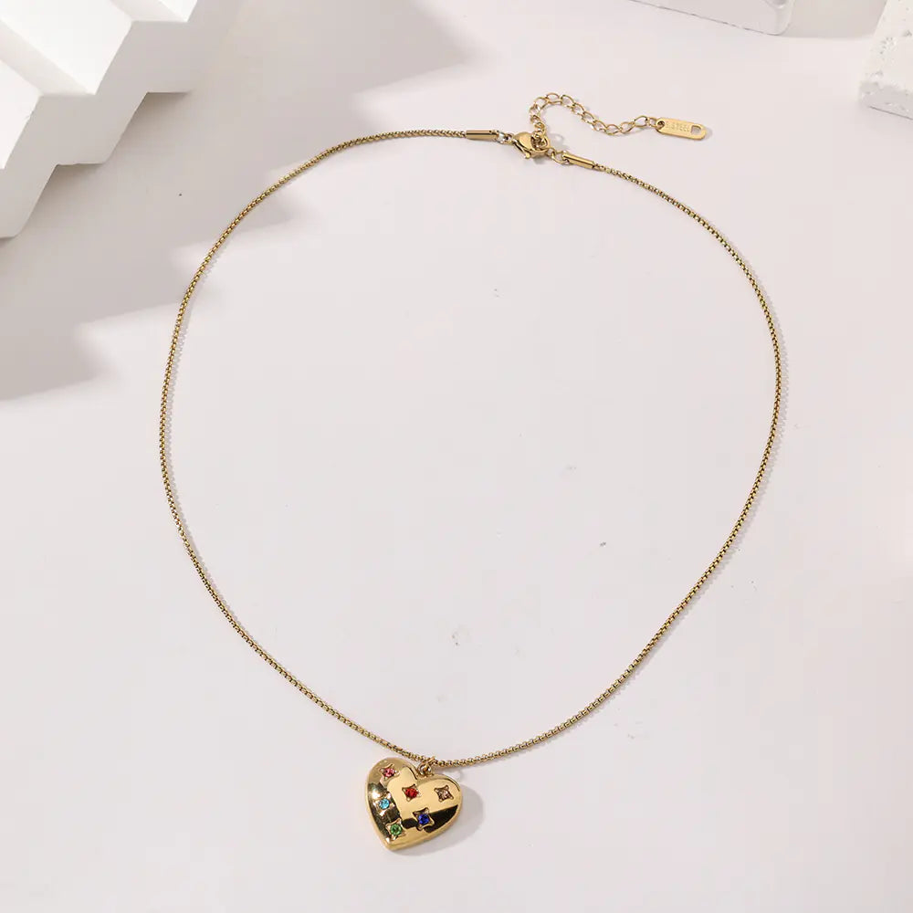 Stainless Steel Heart Shape Gemstones Necklace