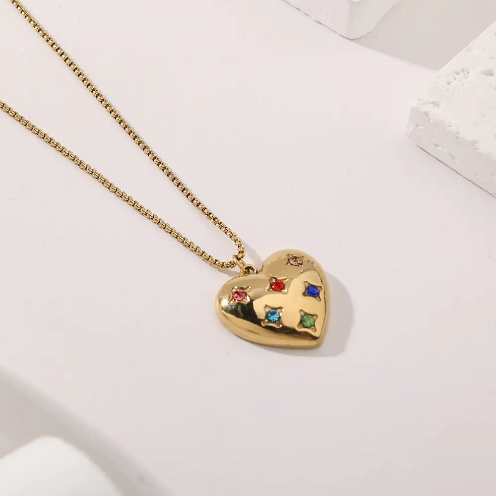 Stainless Steel Heart Shape Gemstones Necklace