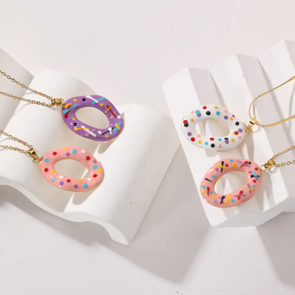 Stainless Steel Enamel Doughnut Necklace