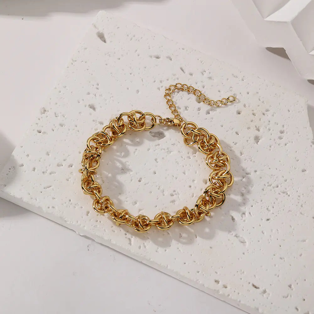 Dubai Gold Plated Chunky Geometric Irregular Circle Cross Bracelet