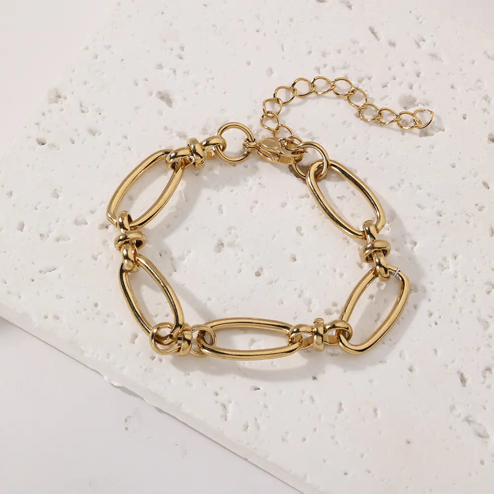 Gold Stainless Steel Oval Chain Bracelet