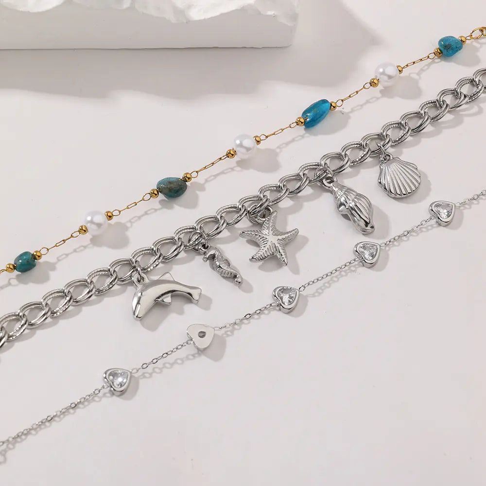 Trendy Fashion Stainless Steel Non-tarnish Pearl Link Bracelet