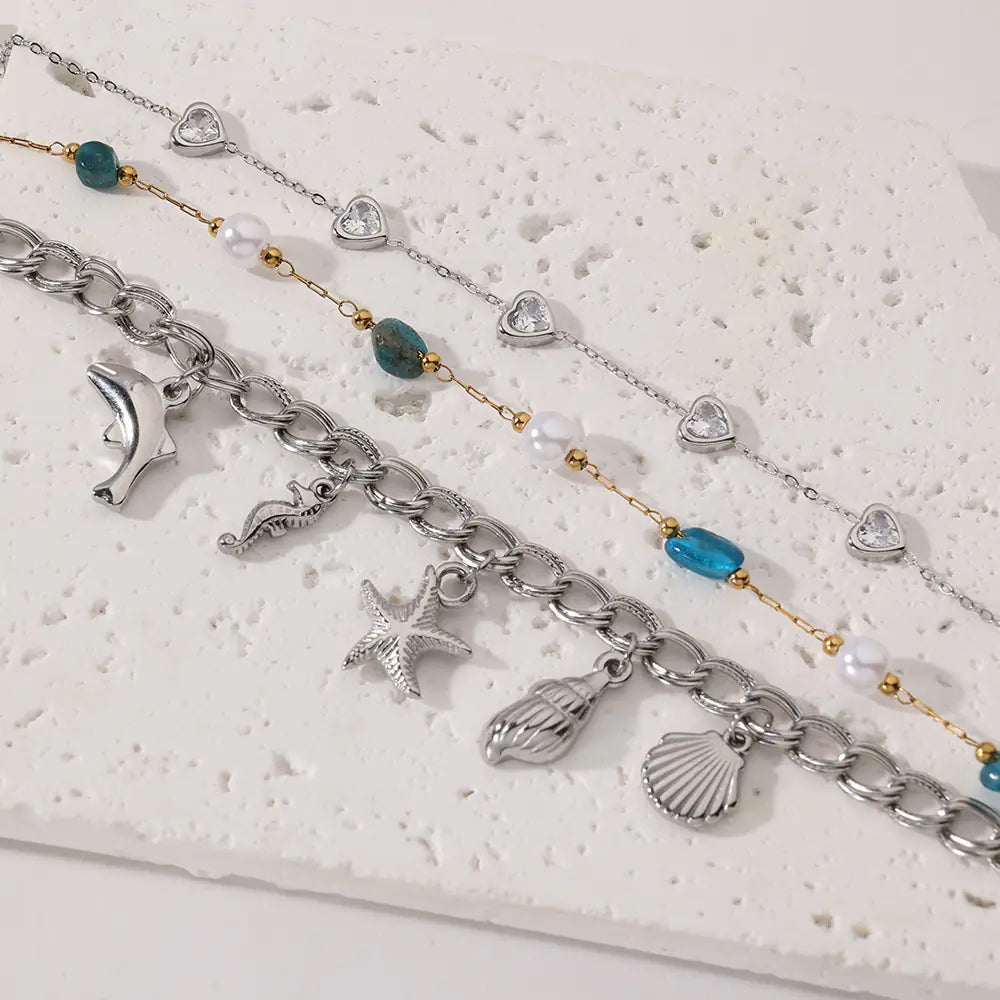 Trendy Fashion Stainless Steel Non-tarnish Pearl Link Bracelet