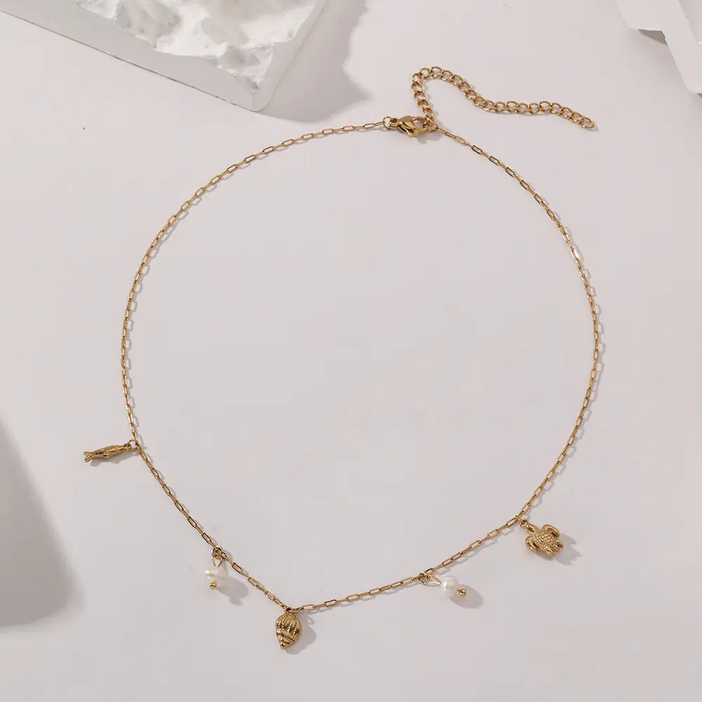 Fashion Stainless Steel Shell Pearl Necklace