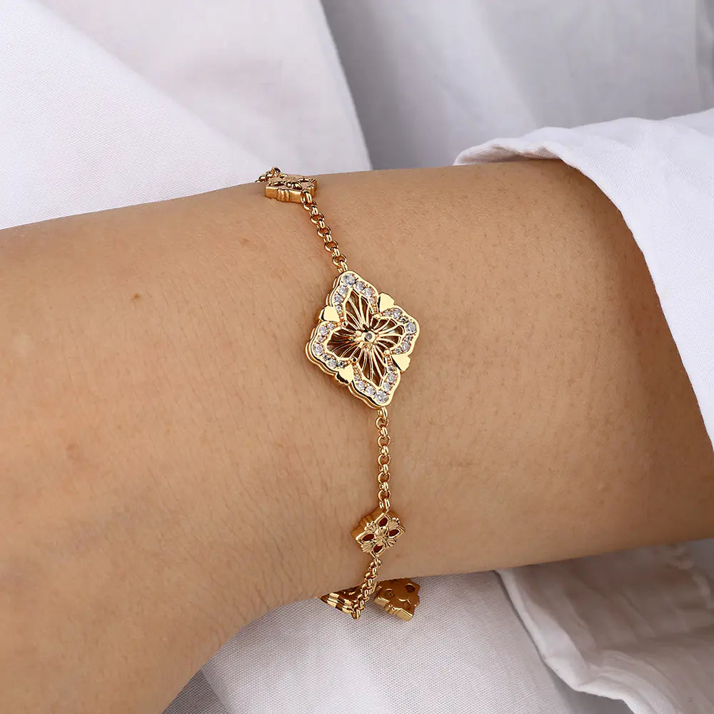 Stainless Steel Diamond Flower Clover Bracelet