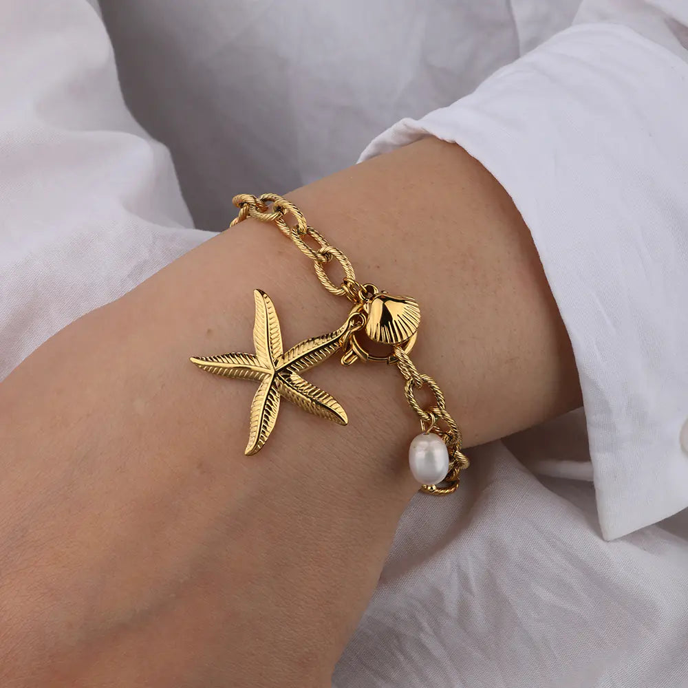Beat Selling Stainless Steel Shell Starfish Pearl Bracelet