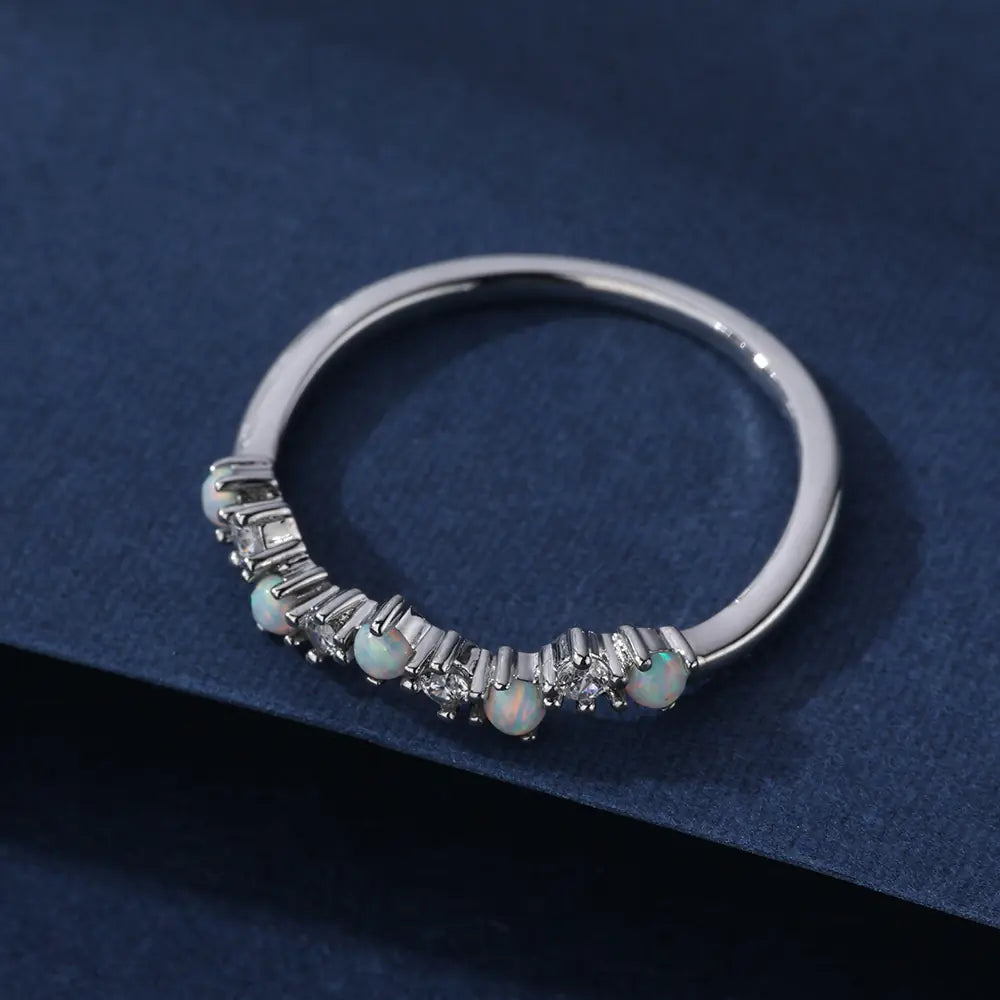 Stackable Brass Inlaid Imitated Opal Half Eternity Ring