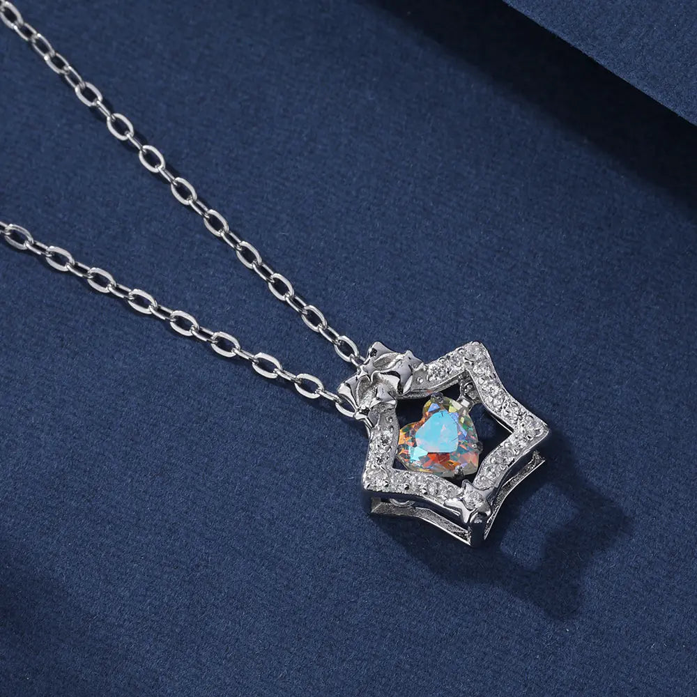 S925 Silver Colorful Heart Bow Star Necklace
