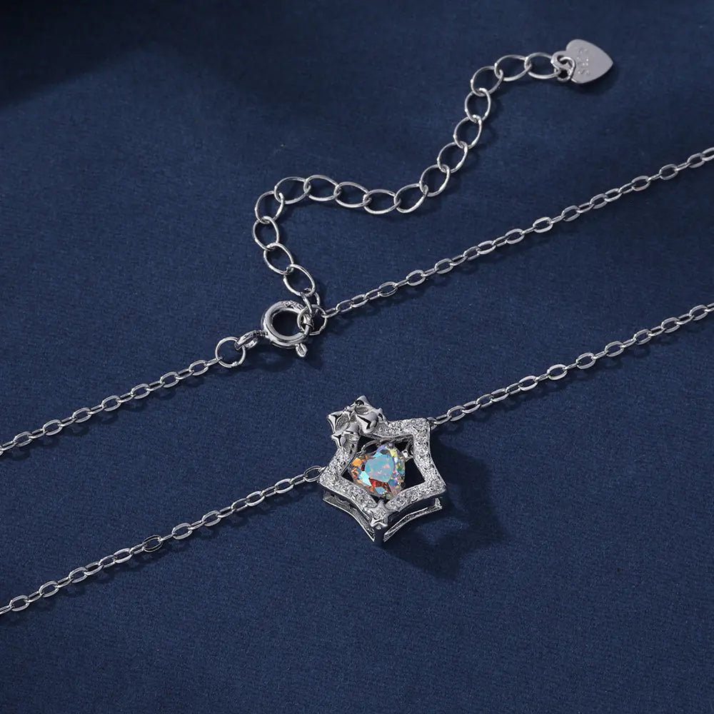 S925 Silver Colorful Heart Bow Star Necklace