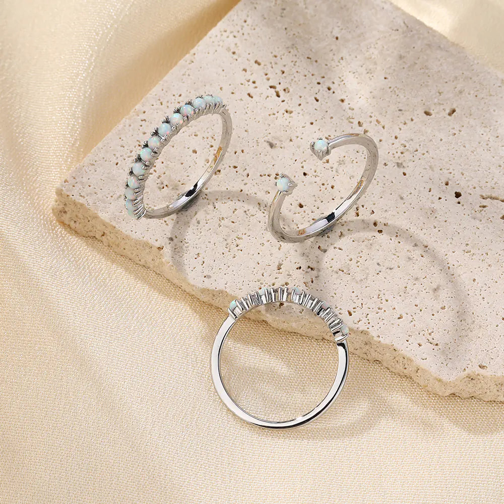 Stackable Brass Inlaid Imitated Opal Half Eternity Ring