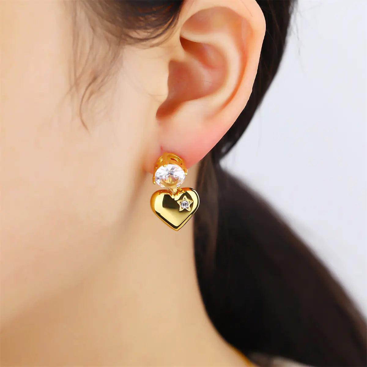 New Design 18K Gold Stainless Steel Heart Earrings
