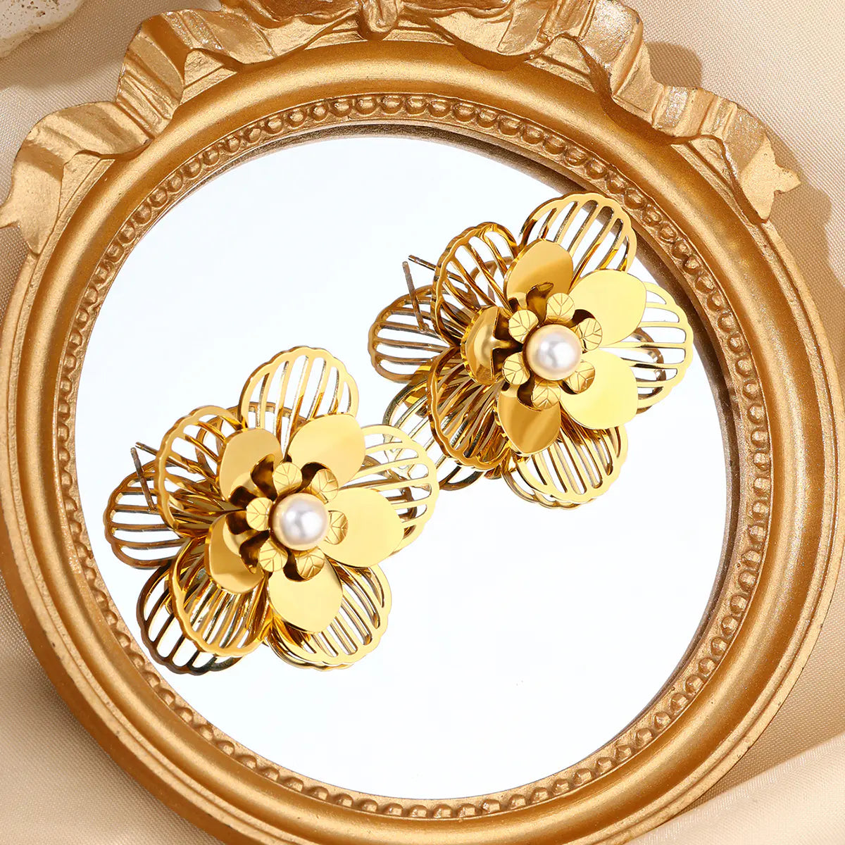 Distinctive Gold Coated 3 Layers Flower Earrings