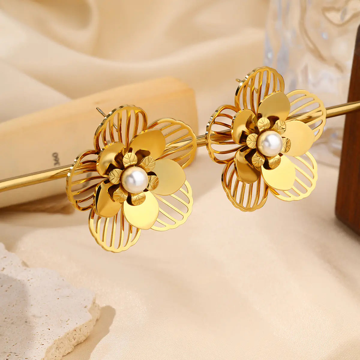 Distinctive Gold Coated 3 Layers Flower Earrings