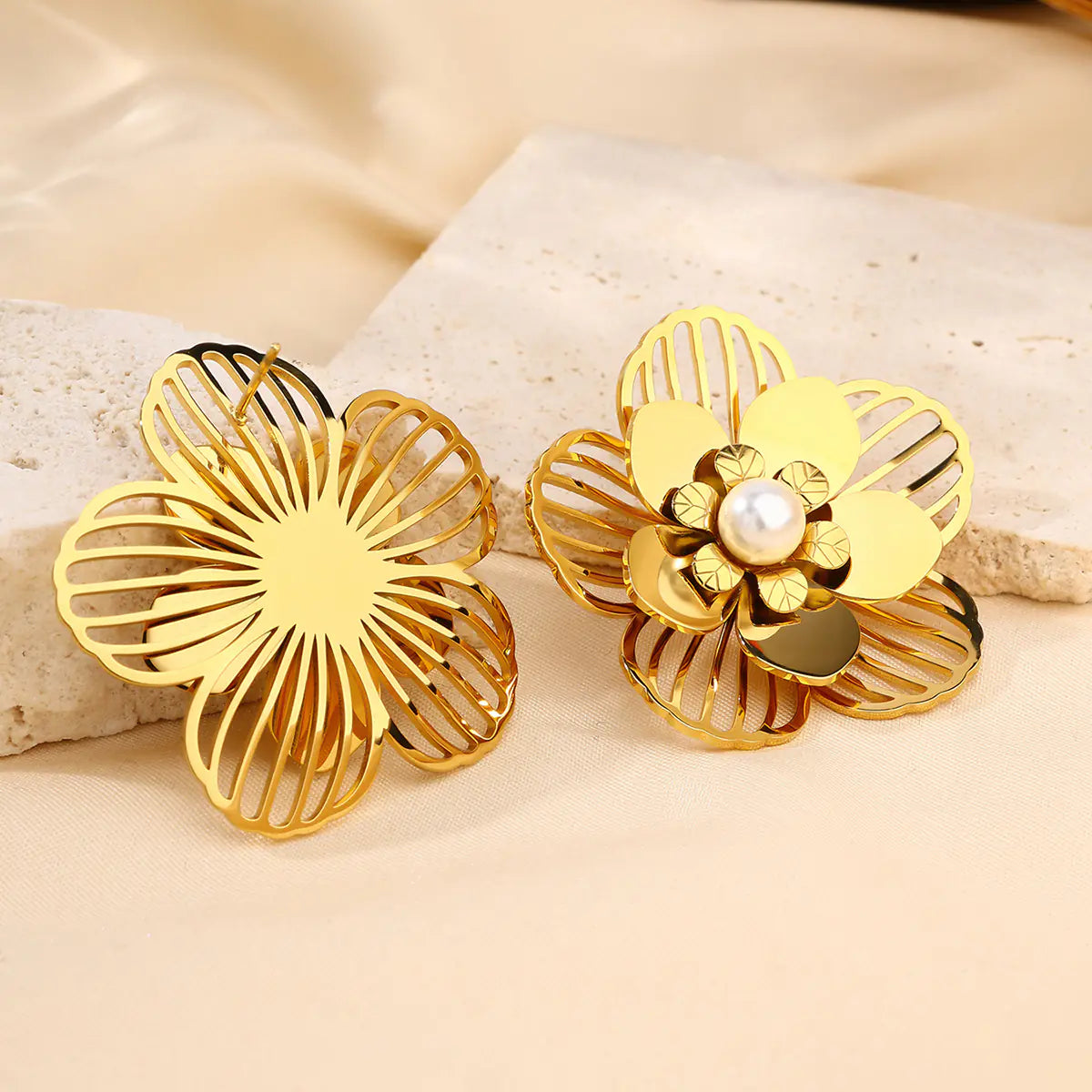 Distinctive Gold Coated 3 Layers Flower Earrings